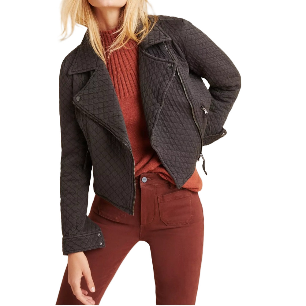 Anthropologie Marrakeche Women’s Quilted Moto Charcoal Grey Jacket Small Cotton